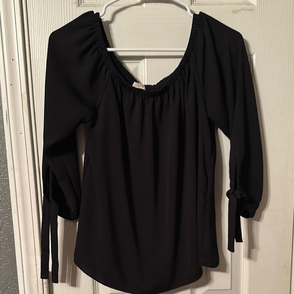 J. Crew Black 3/4 Sleeve Tie Front Blouse